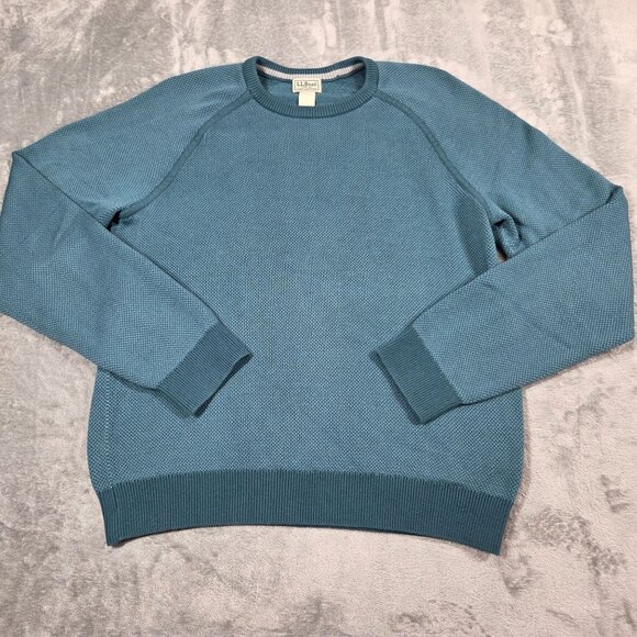 LL Bean Sweater Mens Large Teal Coolmax Blend Performance Birdseye Crewneck - Picture 1 of 7